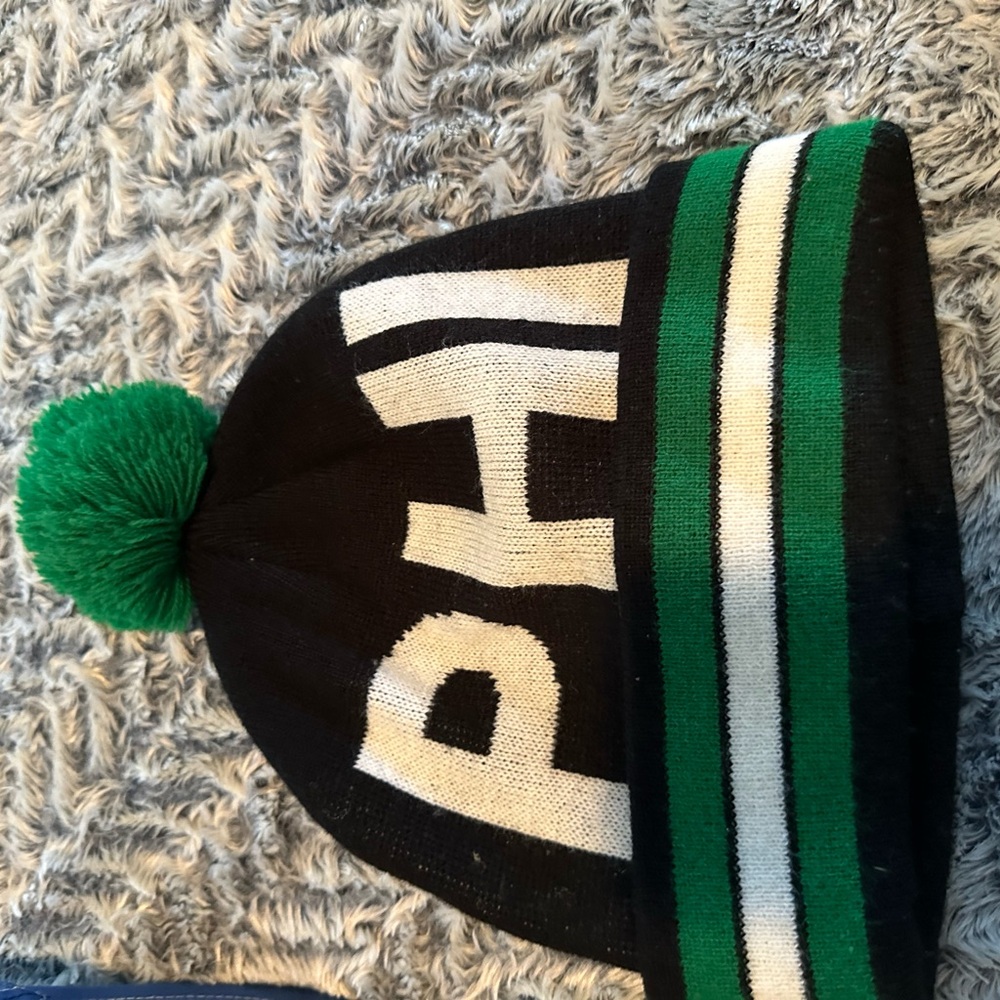 Black and Green Pom-Pom Beanie